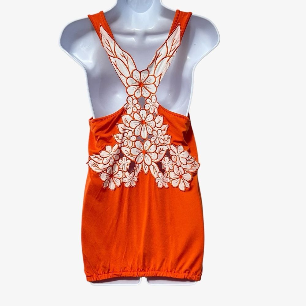 Boston Proper Womens Orange Embroidered Racerback Tank Top Size Medium Floral